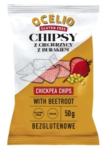 PROMOCJA! OCELIO Chipsy Bezglutenowe z Ciecierzycy z Buraczkiem 50g  (Najlepiej spożyć przed 26.07.2026r.)