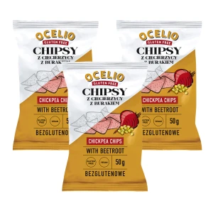 OCELIO Chipsy Bezglutenowe z Ciecierzycy z Buraczkiem 50g (Zestaw 3 szt.) 